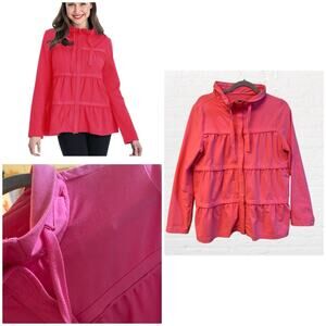 Neon Buddha Trapeze pink zip up layered look casual jacket